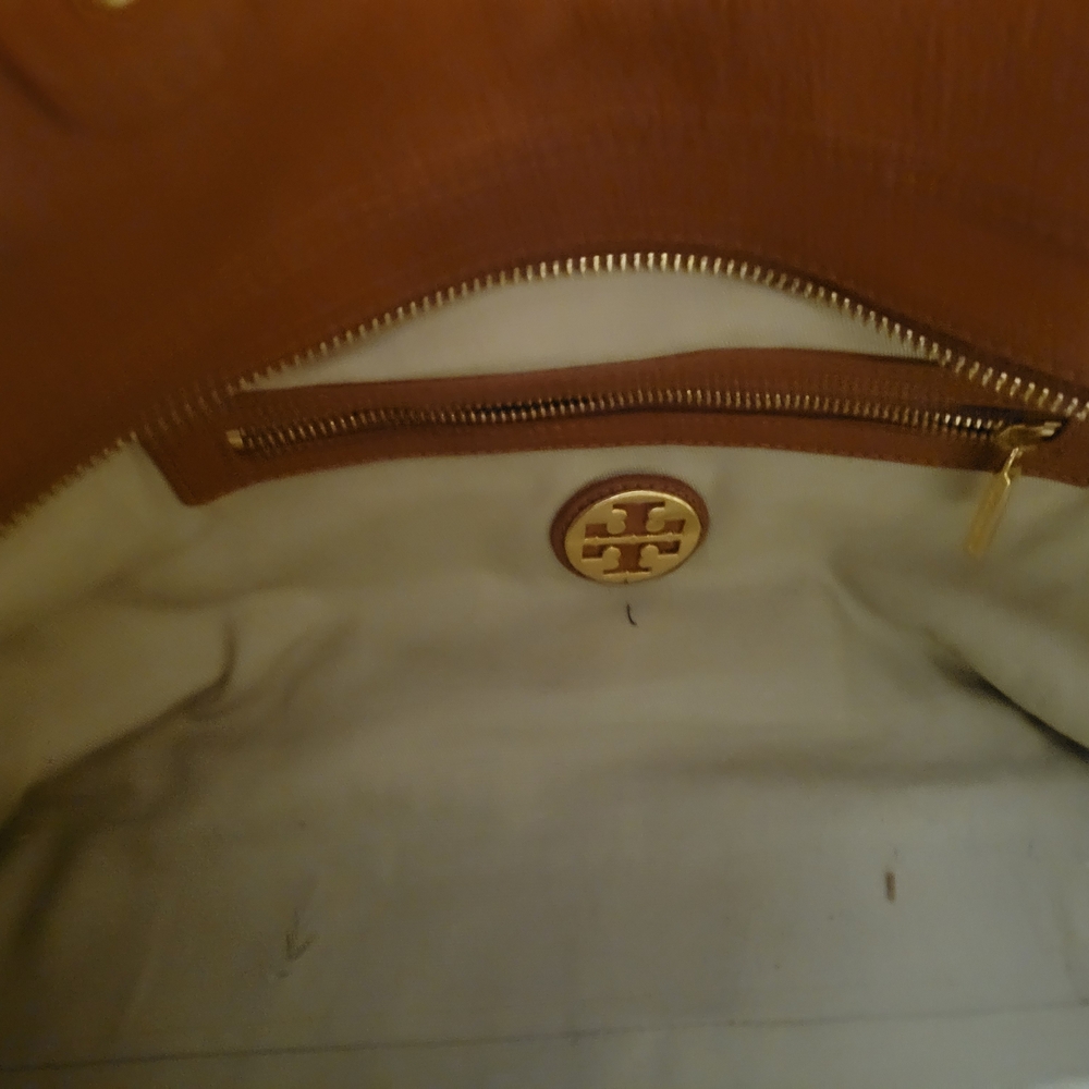 Tory Burch Tan Leather Tote with Gold Logo Accent